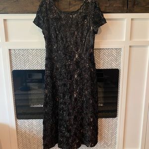 Black Alex Evening Short Sleeve Knee Length Dress